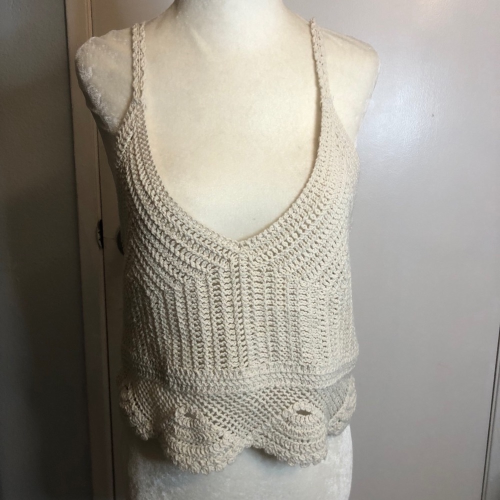 Crochet woven thin strap crop top